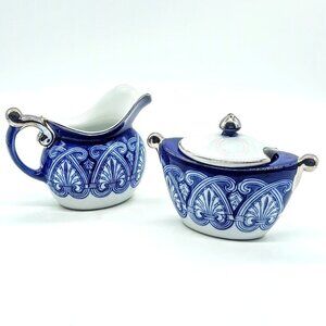 Bombay China Company Blue White Creamer & Sugar Set
